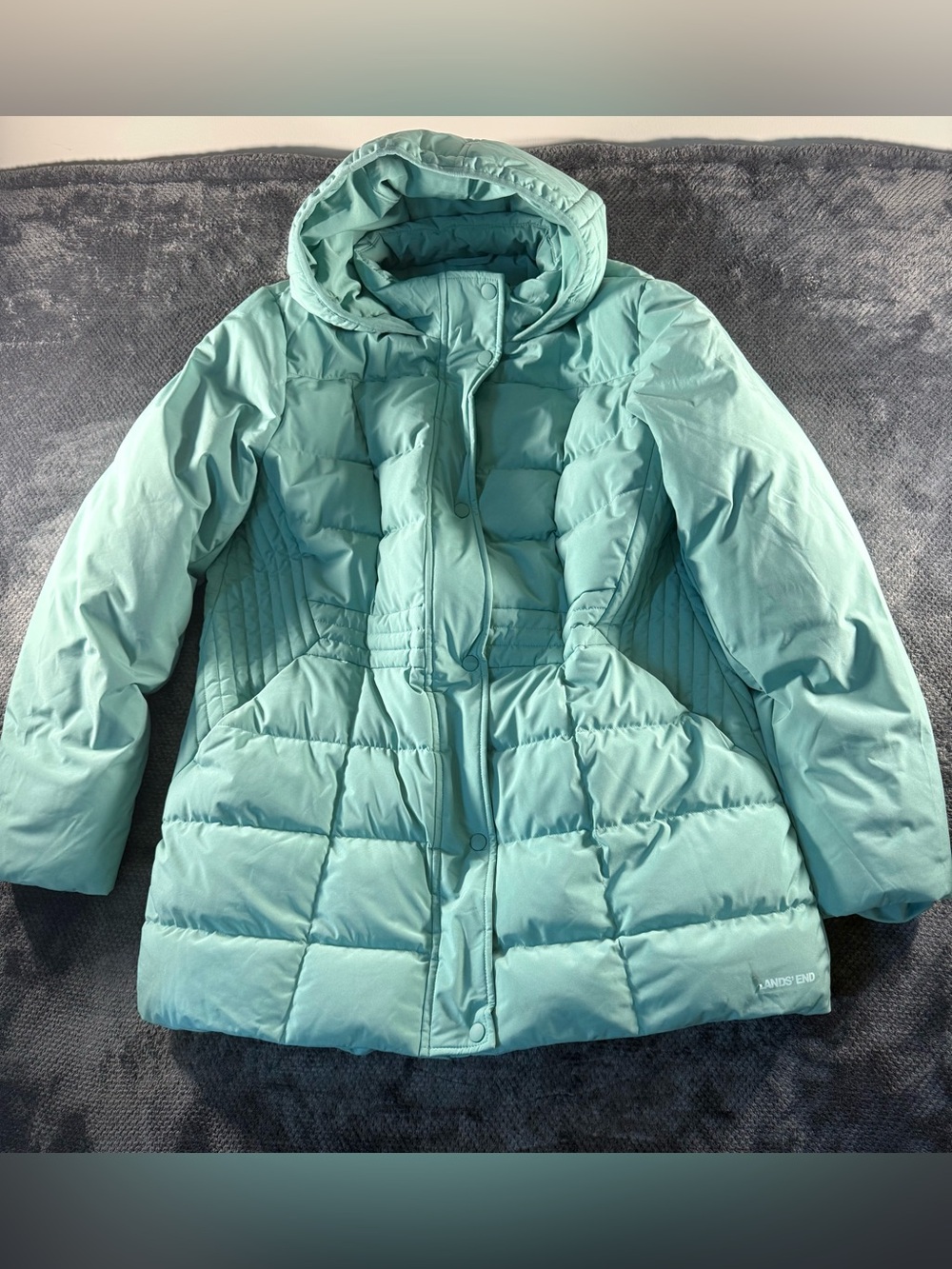 Lands' End Light Aqua Hooded Puffer Jacket